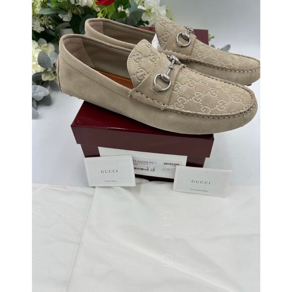Men\'s Gucci, GG embossed suede driver loafers size 11 fits 11.5 US made in Italy main image 12